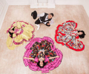 top view. Gypsy dancers performing incendiary dance
