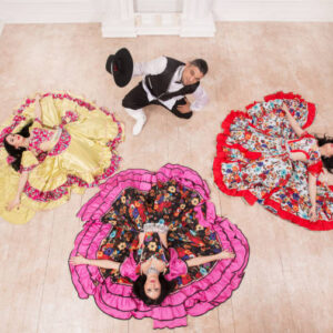 top view. Gypsy dancers performing incendiary dance