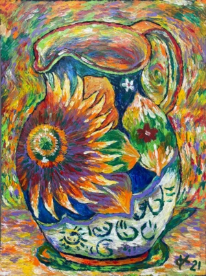 Untitled (Decorated Pitcher with Purple Flower)