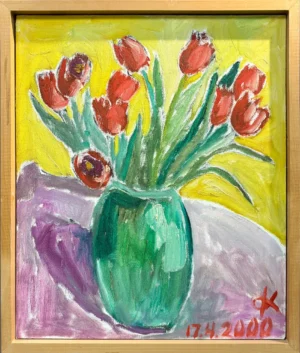 Untitled (Red Tulips in Green Vase)