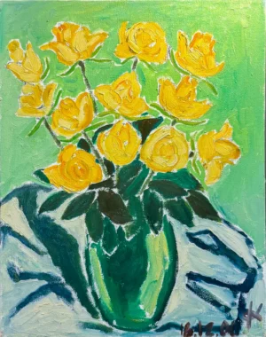 Untitled (Yellow Roses in Green Vase)